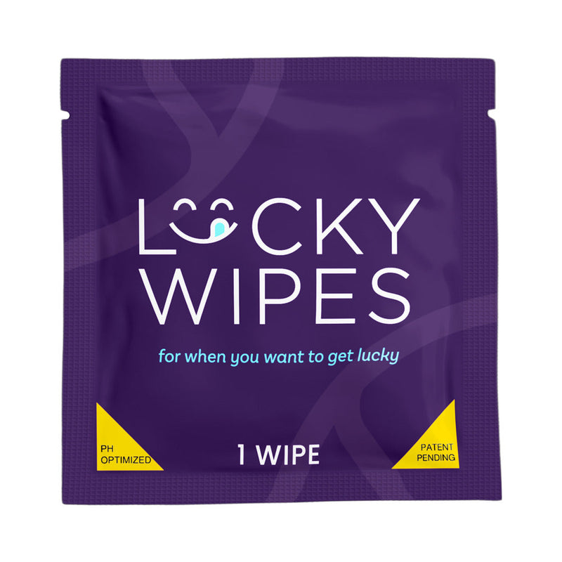 Sweetums Lucky Wipes Banana Flavor 10 Pack, individually packaged wipe, fun intimacy enhancement product.