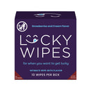 Sweetums Lucky Wipes Strawberries and Cream Flavor 10 Pack packaging with playful design.