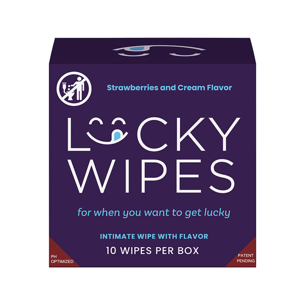 Sweetums Lucky Wipes Strawberries and Cream Flavor 10 Pack packaging with playful design.