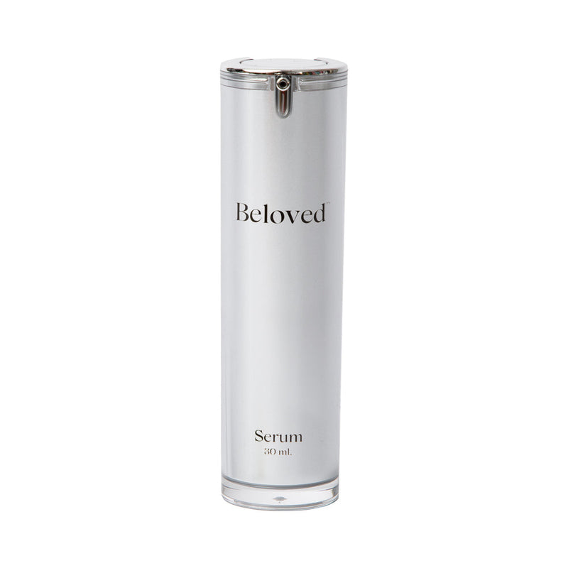 Beloved Luxurious Intimacy Serum 30 ml packaged in a sleek silver container, ideal for enhancing intimate wellness.