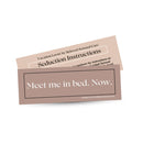 Beloved Vacation Lovin Gift Set Seduction Instructions card with text 'Meet me in bed. Now.' for sensual experiences.