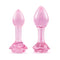 b-Vibe Pink Roses Training Plug Set featuring two handcrafted borosilicate glass anal plugs in soft pink.