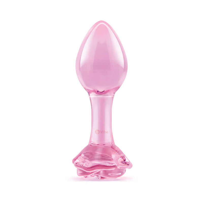 b-Vibe Pink Roses Training Plug Set - elegant pink glass anal plug with rose base design.