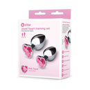 b-Vibe Jewel Metal Training Plug Set packaging showcasing a 2-piece metal butt plug set with pink topaz jewel bases.