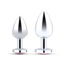 b-Vibe Jewel Metal Training Plug Set showcasing sleek metal finish and jeweled heart bases for beginner-friendly plug training.