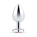 b-Vibe Jewel Metal Training Plug Set featuring a sleek silver design and jeweled heart base, perfect for beginner training.