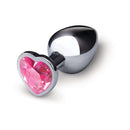 b-Vibe Jewel Metal Training Plug Set featuring a sleek metal finish and elegant pink jeweled heart base.