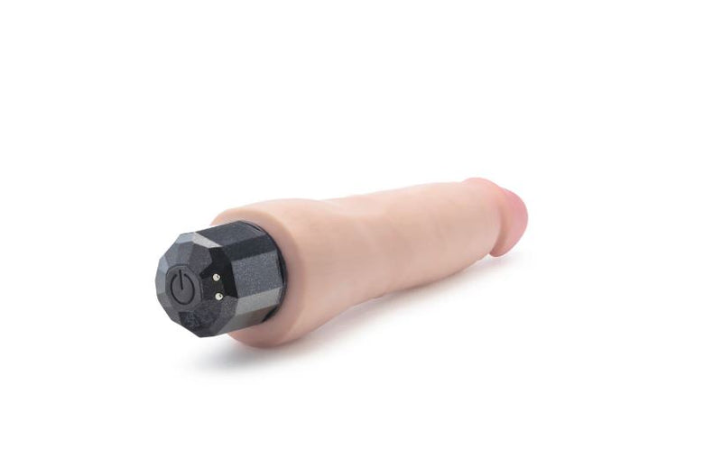 Au Naturel Vanilla Ice Vibrating Dildo 8.75 inches, showing soft curves and power button for ultimate pleasure.