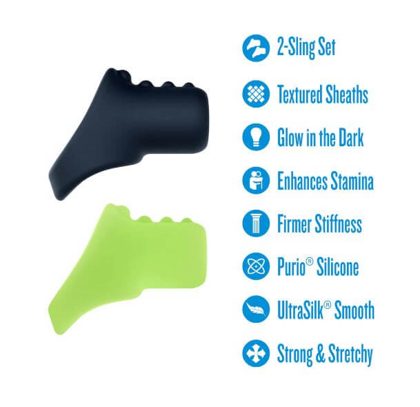 Performance Plus Flare Silicone Cock Sling Set Glow in The Dark with textured sheaths and glow feature.