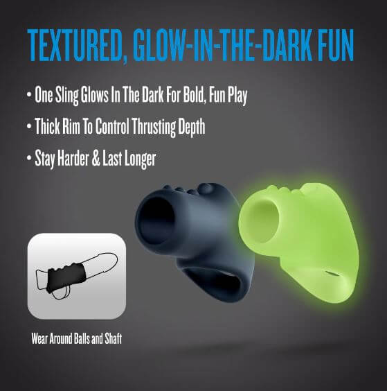 Performance Plus Flare Silicone Cock Sling Set Glow in The Dark with textured design for enhanced pleasure.