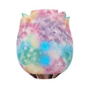 Adam & Eve Ravishing Rose Tapping Clitoral Stimulator Rainbow with colorful galaxy pattern and buttons.