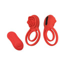 Adam & Eve Double Ring Vibrating Rose Cock Ring with textured rose and wireless control for enhanced pleasure.