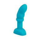 b-Vibe Remote Control Rimming P-Spot Plug in blue silicone, shaped for prostate stimulation and rimming sensation.