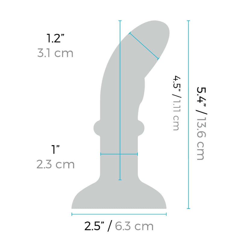 Dimensions of the b-Vibe Remote Control Rimming P-Spot Plug shown in a scaled diagram for reference.