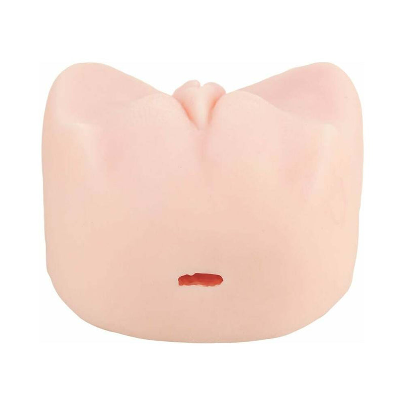 Miss Mia Premium Vibrating Realistic Masturbator Vanilla showing dual-entry openings for stimulation.