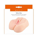 Miss Mia Premium Vibrating Realistic Masturbator Vanilla packaging showcasing dual-entry design and realistic texture.