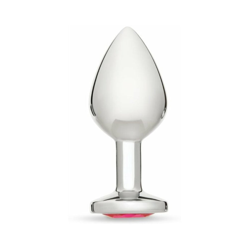 Me You Us Crystal Jewels Metal Plug Pink Medium, a sleek aluminum plug with a pink gem base for pleasure enhancement.