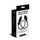 Me You Us Inflatable Anal Plug Black packaging displaying an inflatable anal plug and inflation system for adjustable sizing.