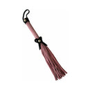 Love Knot Mini Flogger Pink With Black Bow, petite suede flogger with soft pink tails and charming black bow accent.