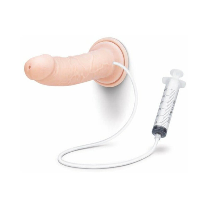 Ultra Cock 8 inches Realistic Squirting Dildo Vanilla with a syringe for realistic squirting experience.