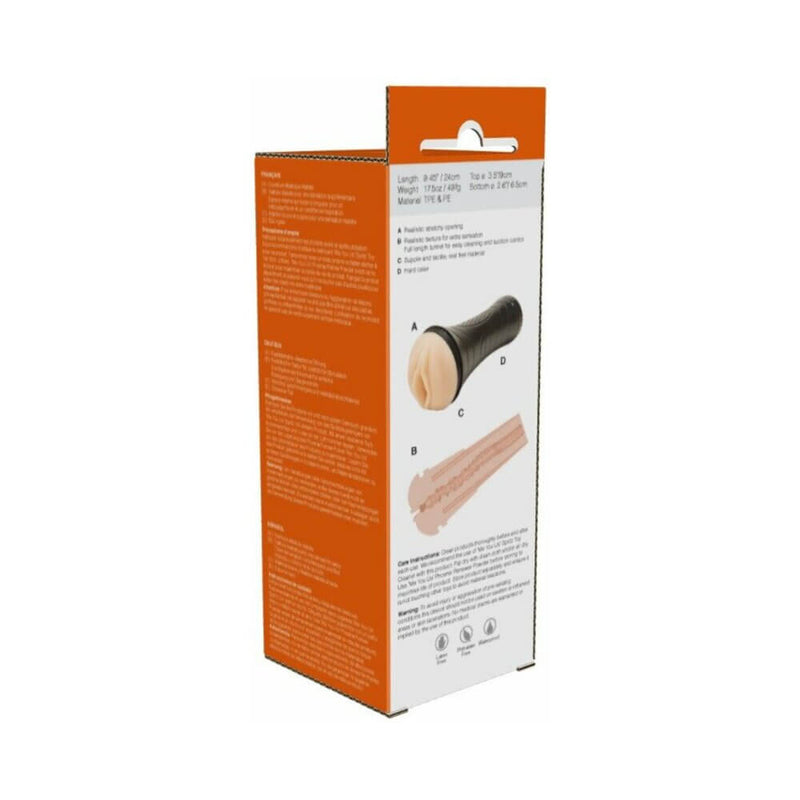 Me You Us Ultra Stroker Vagina 2 Vanilla packaging showing dimensions and features for optimal pleasure.