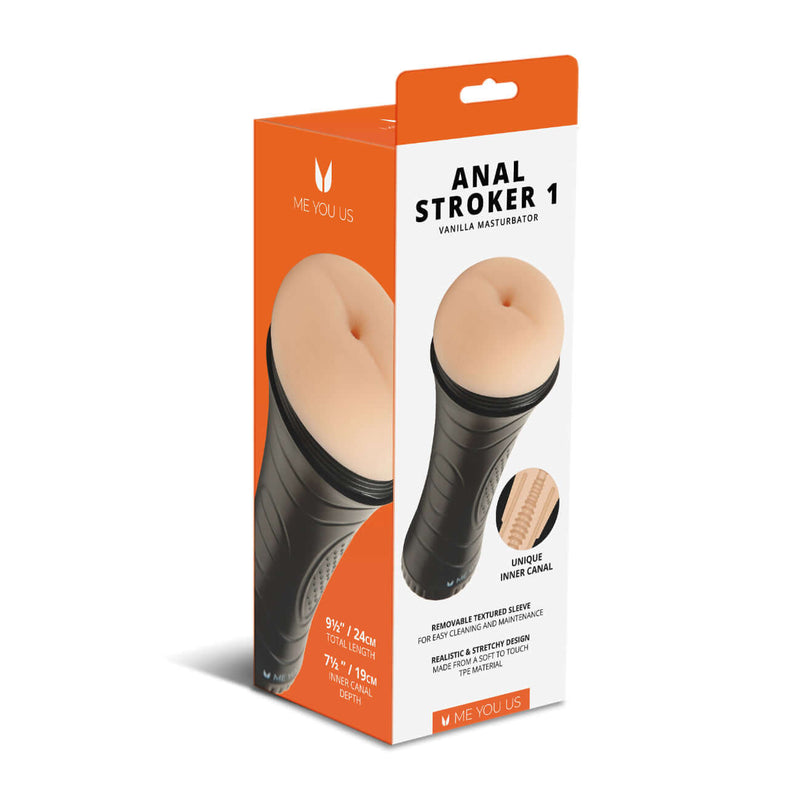 Me You Us Ultra Stroker Anal Vanilla packaging showcasing realistic anal textures and premium materials.