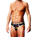 Prowler Oversized Paw Brief Black 2XL featuring a colorful waistband and bold paw print design.