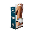 Prowler Oversized Paw Brief White XL packaging showcasing men's underwear design and Progress Pride colors.