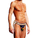 Prowler Oversized Paw Jock Strap Black 2XL on a model showcasing vibrant waistband and stylish design.