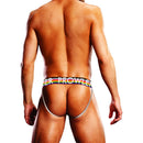 Prowler Oversized Paw Jock Strap Black 2XL shown from the back, featuring a colorful waistband and a sleek design.