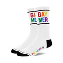 Prowler RED Gaymer Rainbow Cotton Socks featuring bold rainbow GAYMER lettering and Prowler logo on a white background.