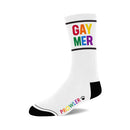 Prowler RED Gaymer Rainbow Cotton Socks featuring bold rainbow lettering on a white background.