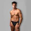 Prowler RED Switch Jock Strap Large Black model wearing jock strap with TOP patch on sleek black waistband.