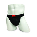 Prowler RED Switch Jock Strap 2XL Black displayed on a mannequin showcasing its sleek design with customizable patches.