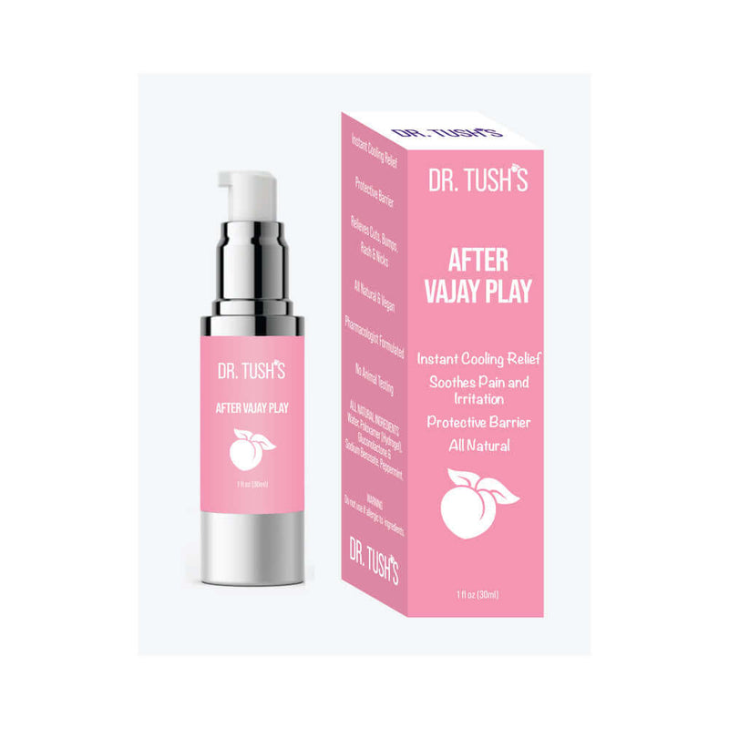 Dr Tushs After Vajay Play 12 Pack Display, soothing gel for vulva care post-intimacy, featuring instant cooling relief.