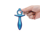 b-Vibe Butties Slide Silicone Butt Plug held in hand, showcasing its sleek design and ergonomic shape.