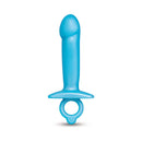 b-Vibe Butties Lil Dil Silicone Anal Dildo in blue with a contoured tip and ergonomic shape.