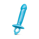 b-Vibe Butties Lil Dil Silicone Anal Dildo in blue color with a contoured tip and ergonomic shape.