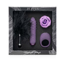 Je Joue Midnight Magic Gift Box Set featuring luxury accessories for couples' intimacy, including a toy and feather tickler.