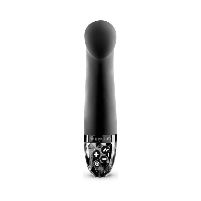 Mystim Right on Ron E-Stim Vibrator Black for powerful G-spot stimulation and electrostimulation.