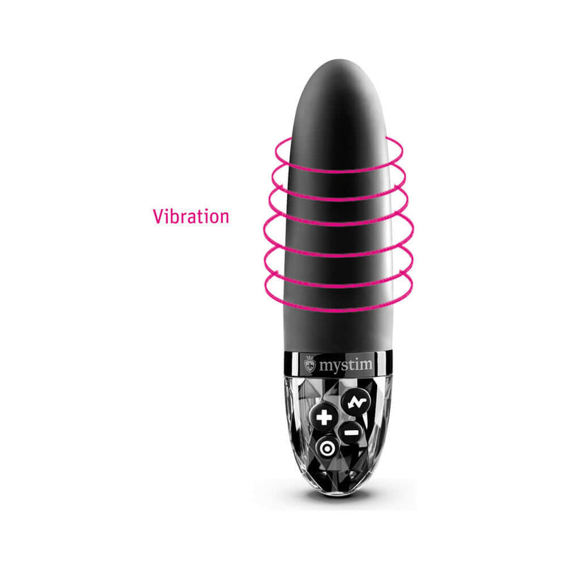 Mystim Sleak Freak E-Stim Vibrator Black with vibration settings for customizable pleasure.