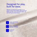 Dame Thro Waterproof Sex Blanket Oat features 100% waterproof interior, soft cotton exterior, and circular shape for easy play.