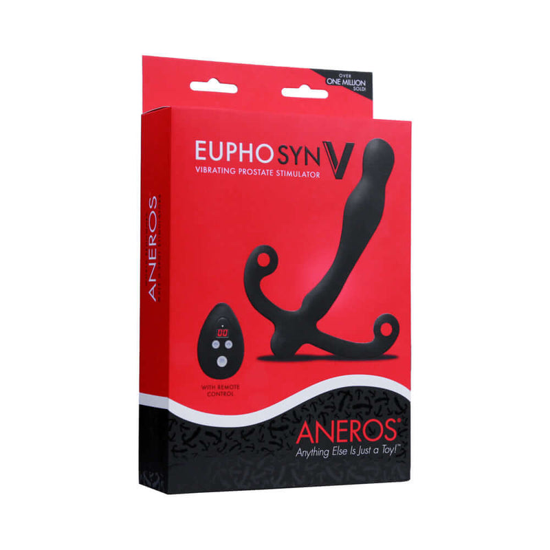 Aneros Eupho Syn V Vibrating Prostate Stimulator packaging with remote control and ergonomic design.