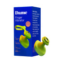 Dame Fin 2.0 Finger Vibrator Citrus packaging showcasing its ergonomic design and vibrant colors.
