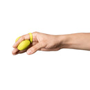 Dame Fin 2.0 Finger Vibrator Citrus being held in a hand, showcasing its ergonomic design and vibrant color.