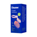 Dame Fin 2.0 Finger Vibrator Quartz packaging with description and features displayed on a blue background.