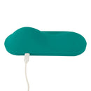 Vibepad Intense Dual Zone Hands Free Vibrator in teal color with charging cable.