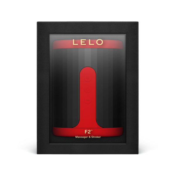 LELO F2S Massager and Stroker Red in a sleek packaging design, showcasing its advanced technology and features.