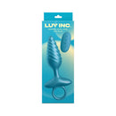 Luv Inc Tapered Swirl Ring Luv Plug Metallic Blue in packaging with remote control.