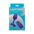 Luv Inc Sp41 Luv Plug Small Vibrating Anal Plug Purple in packaging with wireless remote.